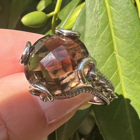 VINTAGE FACETED SMOKY QUARTZ RING 925 STERLING SILVER ARTISAN ORNATE SETTING
